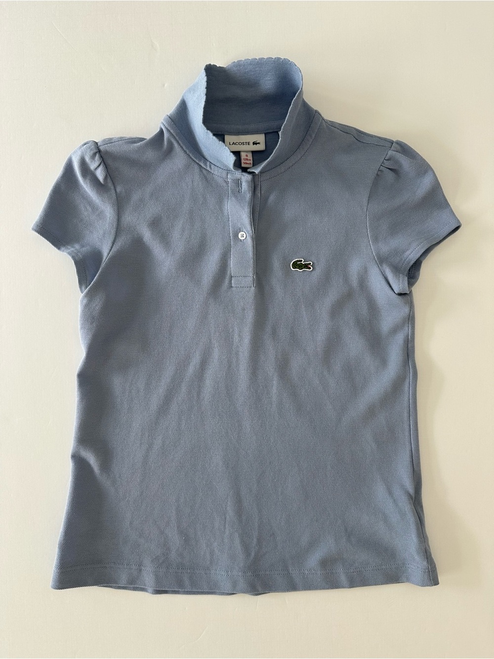 Lacoste Girls Light Blue Polo Shirt With Scalloped Collar Size 8
